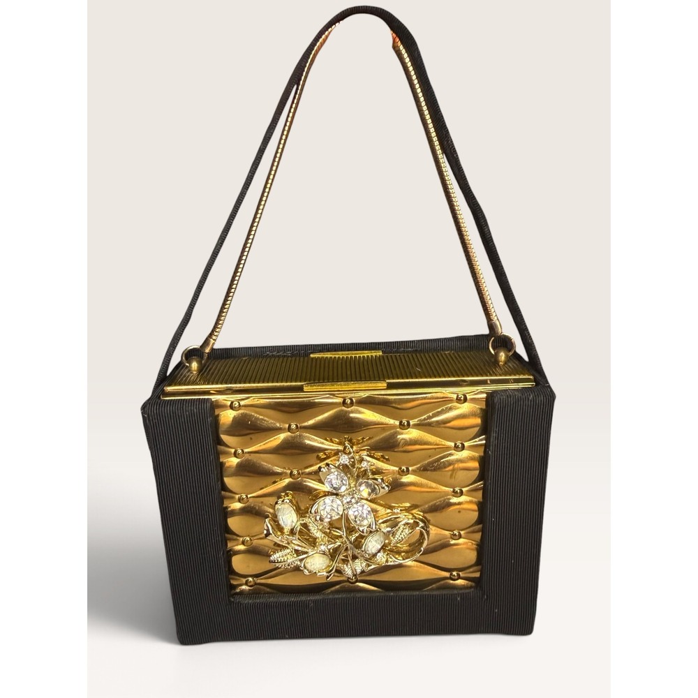 Vintage 40s Zell Fifth Avenue Gold Tone Compact Vanity Evening Clutch
